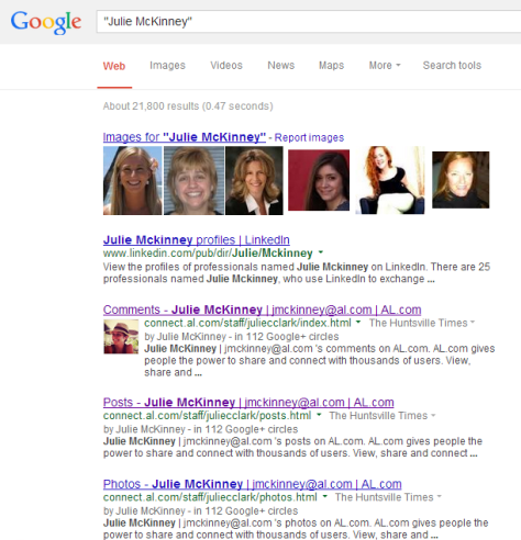 Julie McKinney Google results